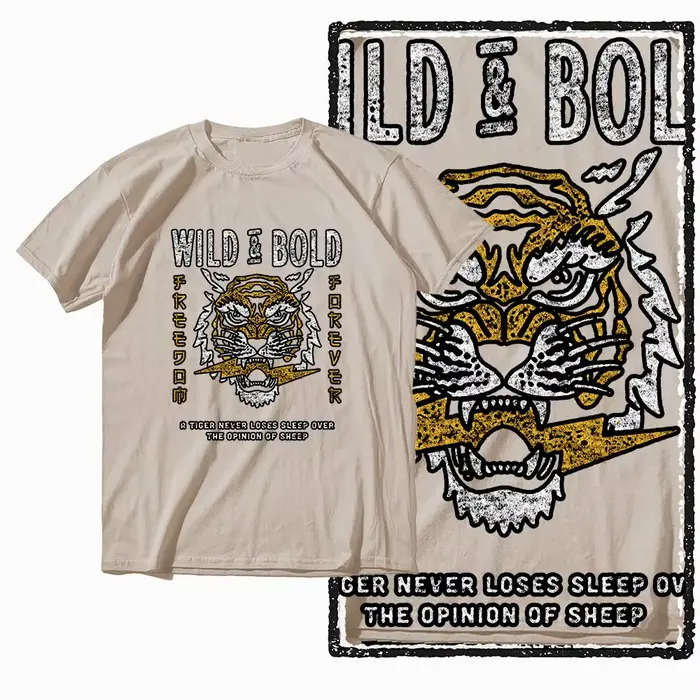 T-shirt pour homme en coton vintage beige imprimé tigre G41
