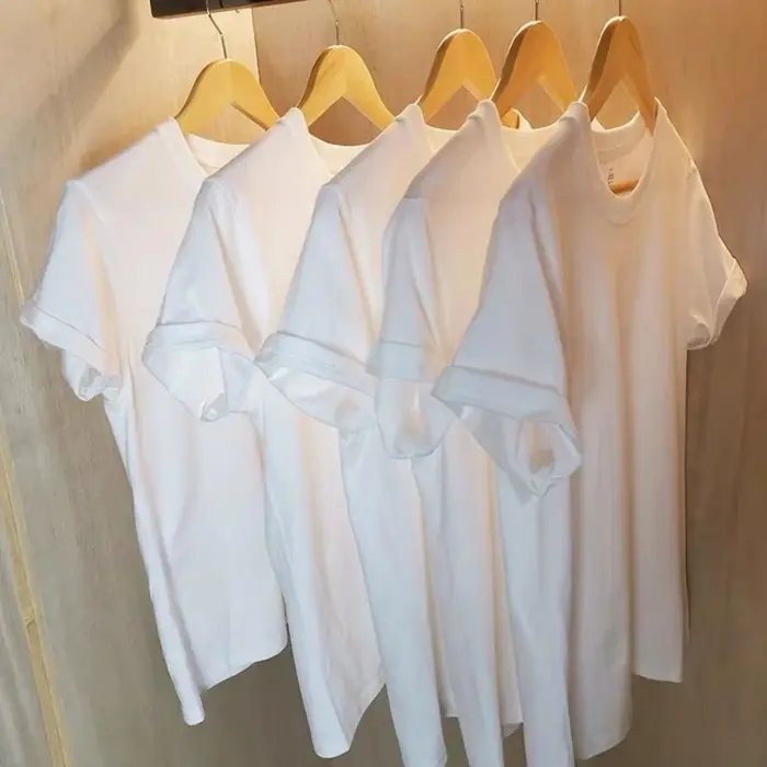 2 pièces 100% coton solide t-shirts hommes et femmes à manches courtes blanc
