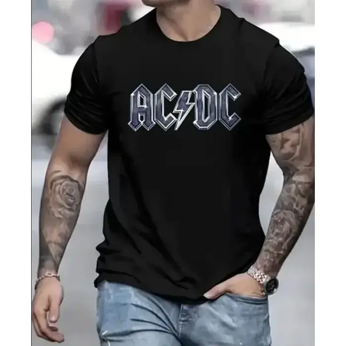 T-shirt imprimé AC/DC pour hommes, haut à manches courtes de groupe de rock classique, T-shirt noir 