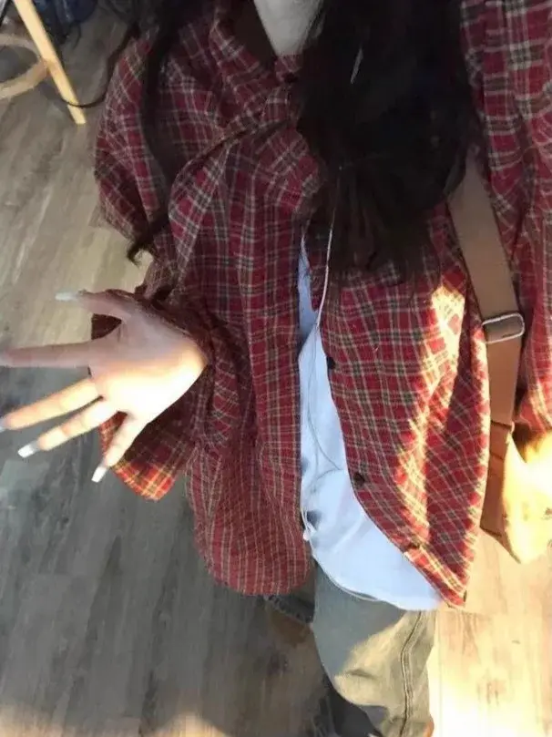 Chemise ample à manches longues pour femmes, à carreaux rouges, nouveau Style paresseux, couche de f