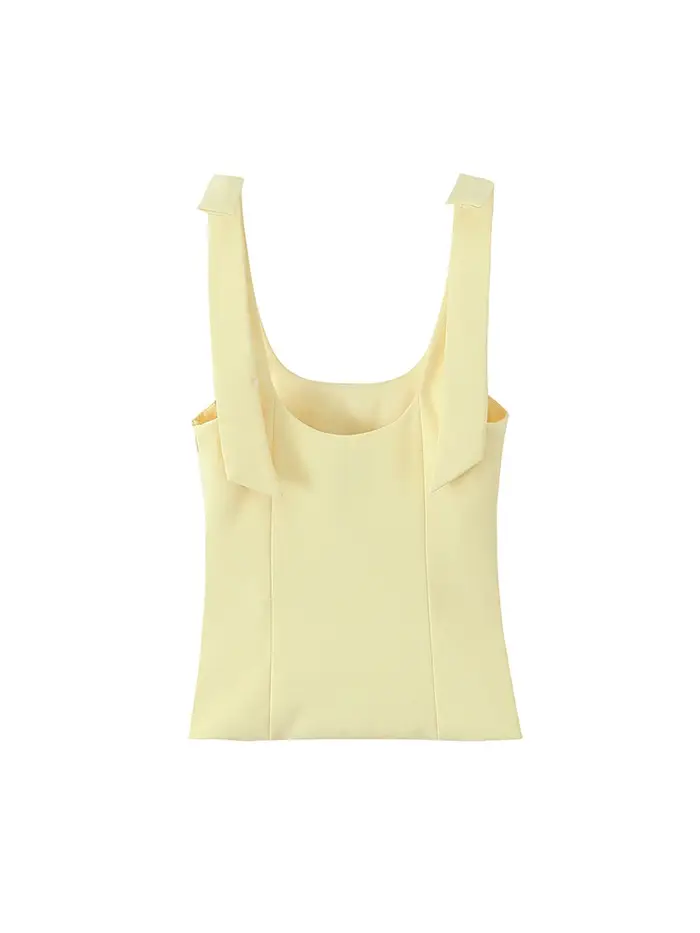 Femmes mode bretelles avec nœud ajusté débardeur col carré côté fermeture éclair femme Camis Mujer