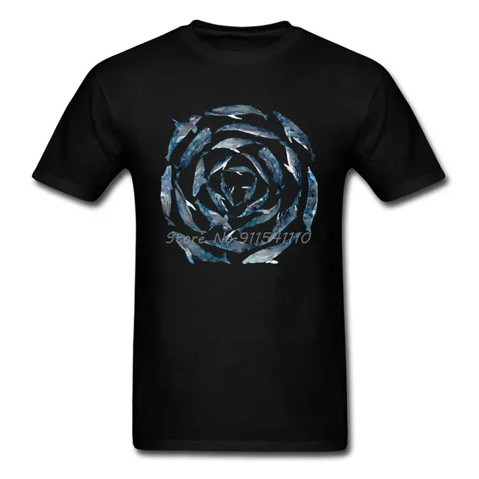 T-shirt col rond homme, estival et automne, en coton, avec motif de baleine bleue, DolDave commun, d