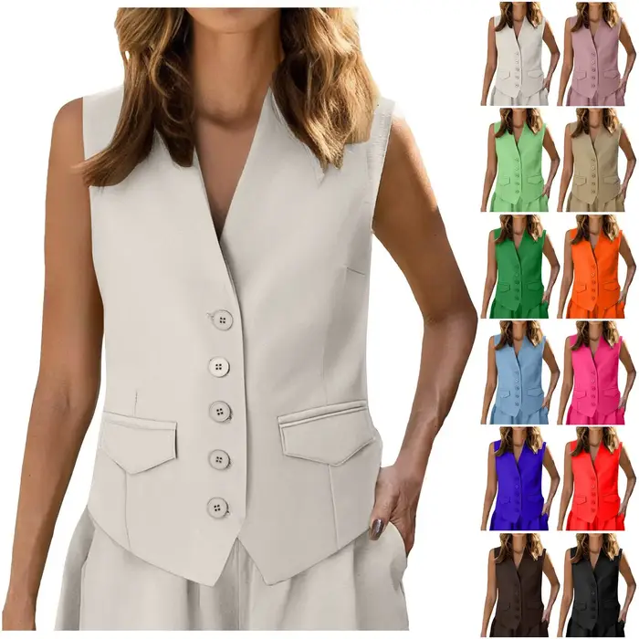 Débardeur sans manches pour femmes, haut de costume, bureau, élégant, solide, été, simple boutonnage, gilets formels, nouvelle collection 2025