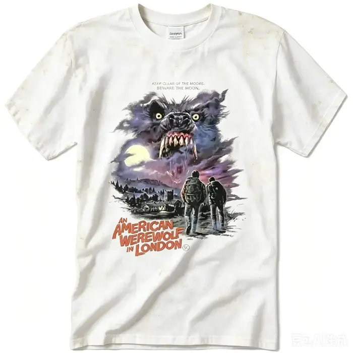 T-shirt noir imprimé Monstre Loup Géant 2026 été, motif Lune Sauvage, coupe ample et oversize, manches courtes, style Goth