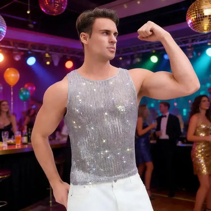 Débardeur scintillant pour homme avec strass
