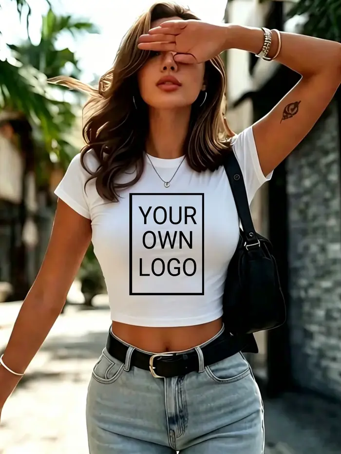 T-shirts personnalisés avec logo et image pour femmes, t-shirts en coton respirant, crop top à col r