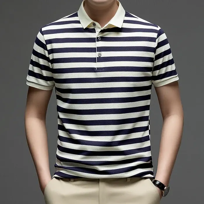 Polo rayé pour hommes, manches courtes