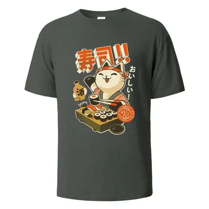 Sushi chat imprimé t-shirts 100% coton