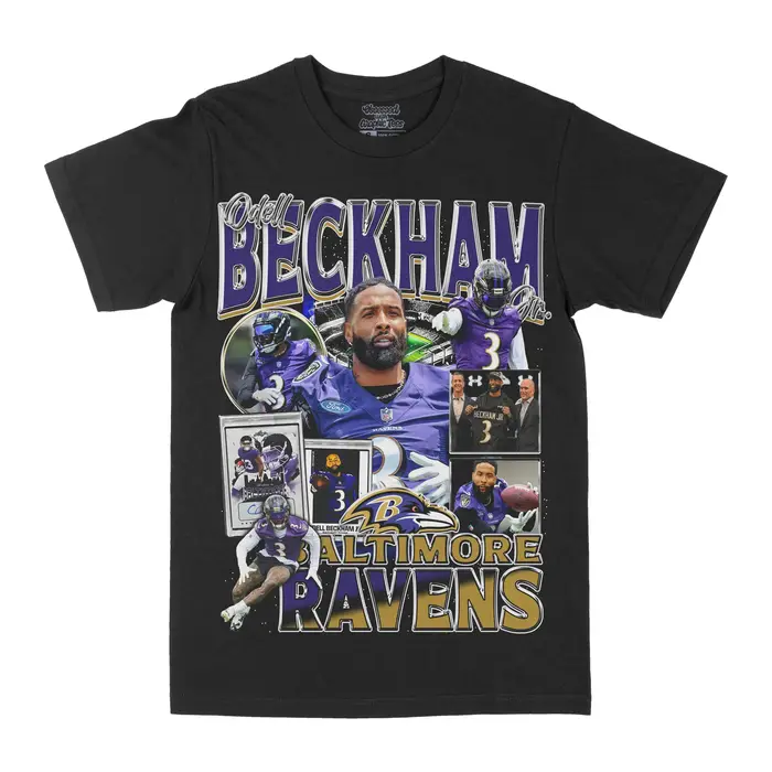 Odell Beckham Jr Baltimore Ravens T-shirt en coton noir pour homme, style athlétique et décontracté