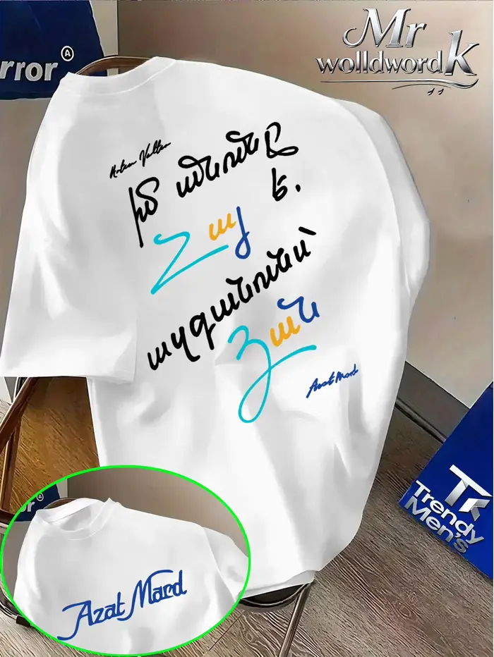 T-shirt d'été style cool urbain Azat Mard avec imprimé lettrage manuscrit coloré