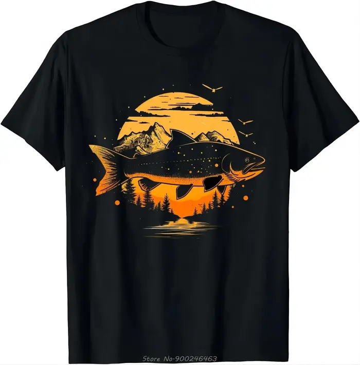 L'aventure attend T-shirt-poisson Vs montagnes T-shirt hommes vêtements t-shirts haut col en o