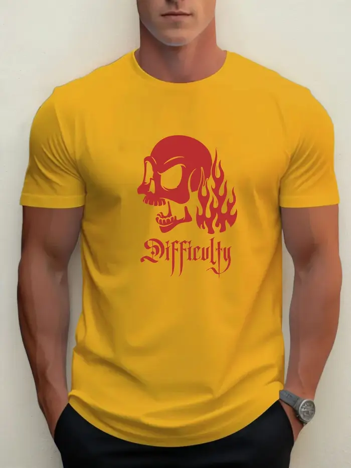 T-shirt pour hommes crâne de flamme 100 % coton impression graphique été