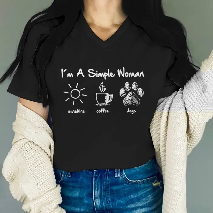 T-shirts pour femmes, motif « Je suis une femme simple » avec lettres, soleil, café, chien, design r