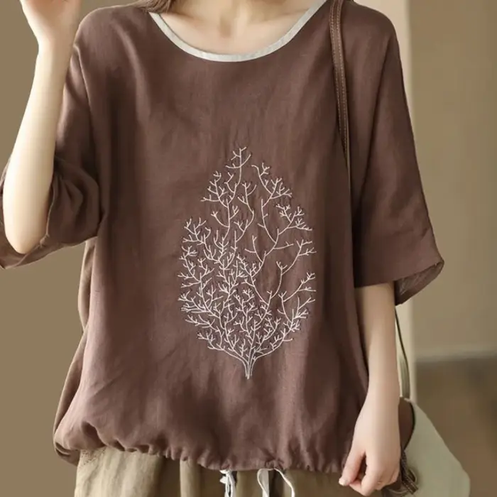 T-shirt à empiècements à col rond pour femmes