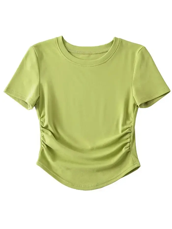 T-Shirt à Manches Courtes et Col Ras du Cou pour Femme, en Coton, avec Côtés Froncés, Style Harajuku