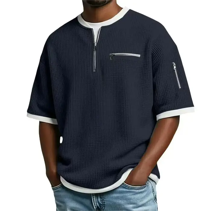 Nouveau Polo d'été pour Homme, Col Montant, Style Européen et Américain, en Tissu Gaufré Respirant, Manches Courtes, Décontracté, Tendance Quotidienne