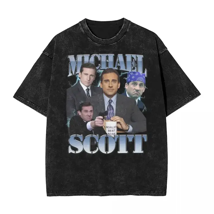 Michael Scott 90s T-Shirts délavés Streetwear Hip Hop mode