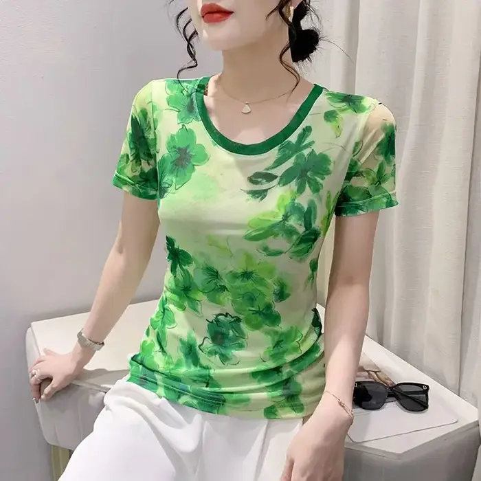 T-shirt à manches courtes pour femmes, nouveau Style, col rond, en maille, petite chemise à la mode,