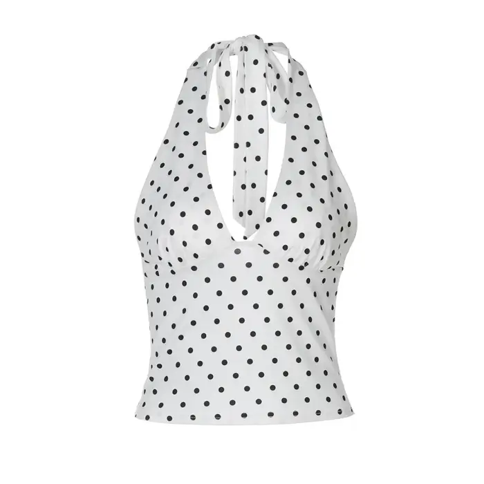 Débardeur Femme Y2K Sexy à Pois, Dos Nu, Style Halter, pour Soirées et Clubs