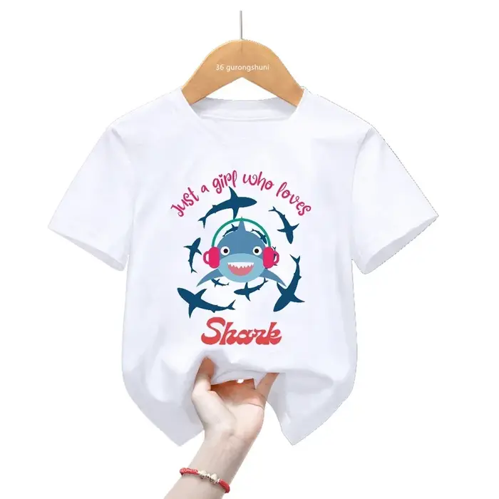 T-shirt imprimé graphique requin mignon pour filles et garçons