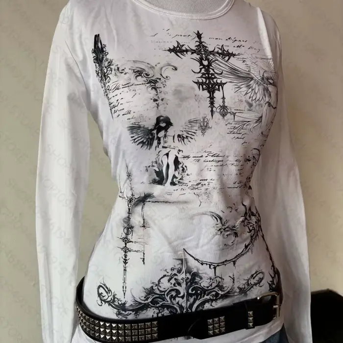Hauts pour femmes, style gothique trashy Y2K