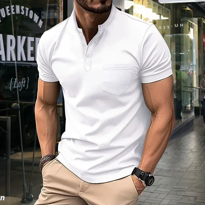 Polo Henley pour homme à manches courtes