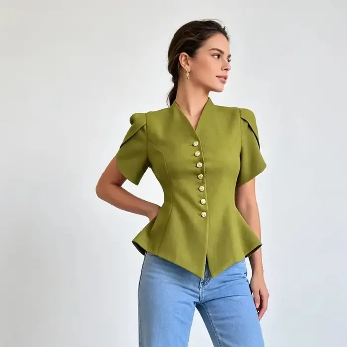 Haut blazer peplum LIMO avec col en V
