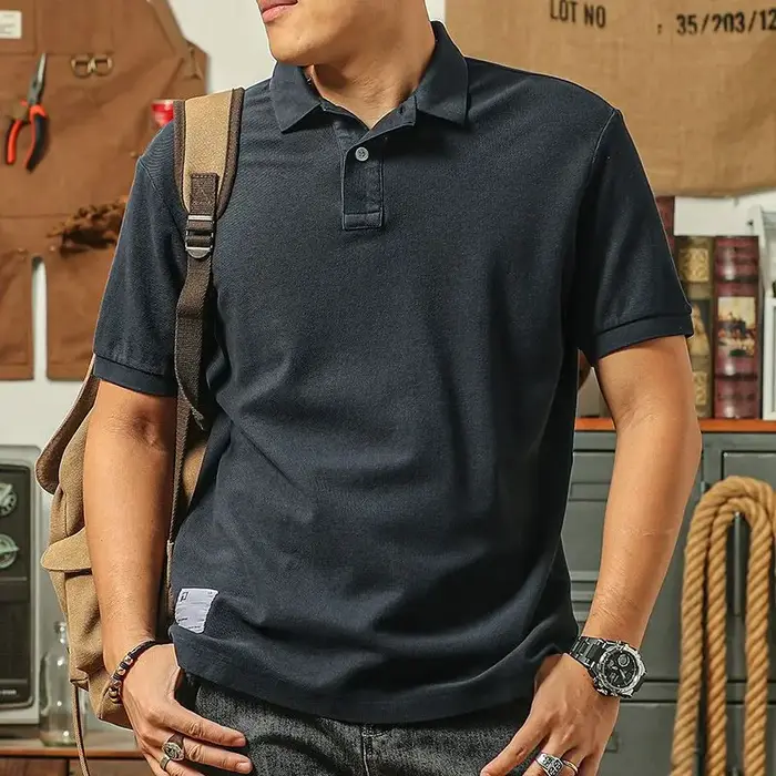 Vieille Polo délavée pour hommes, T-shirt à revers à manches courtes, haut d'été américain décontrac