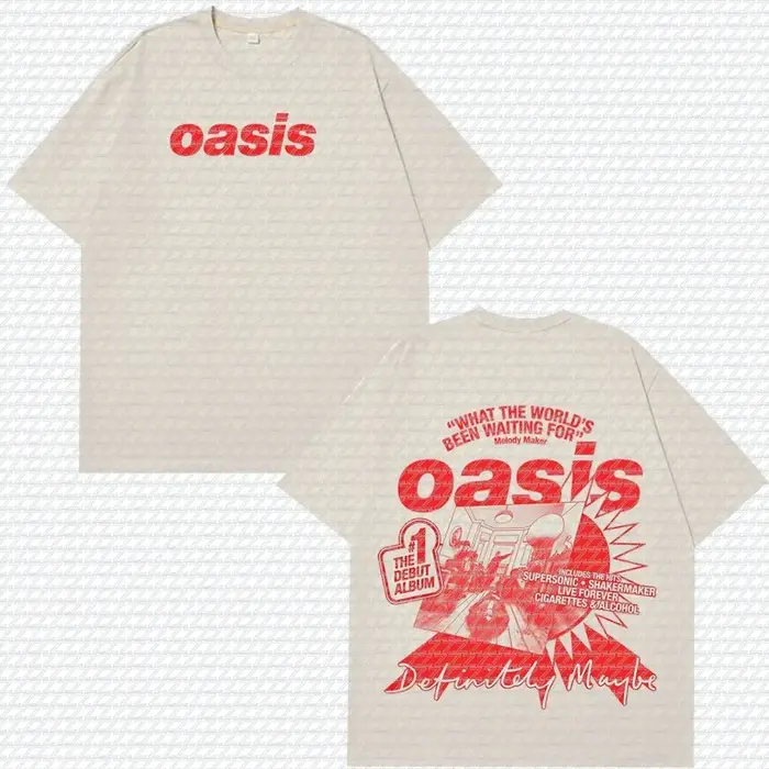 T-shirt blanc double face Oasis Definitely Maybe Album