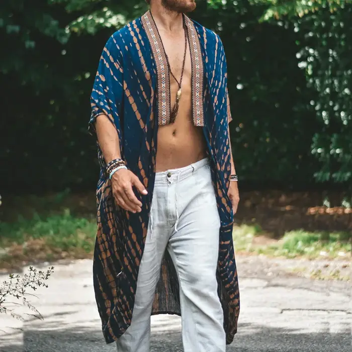 Hommes demi manches chemises de plage vêtements 2025 été Boho impression 3D Blouse Vintage basique surchemise mâle décontracté longue Trench hauts nouveau