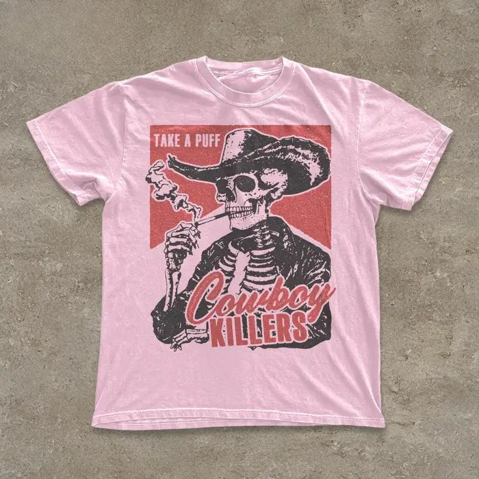 T-shirt Cowboy Tueur avec Crâne Fumant