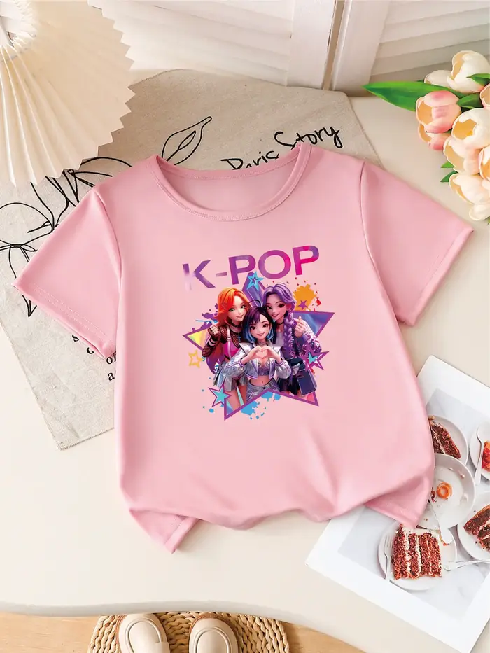 T-shirt à manches courtes imprimé groupe d'idoles K-POP pour filles