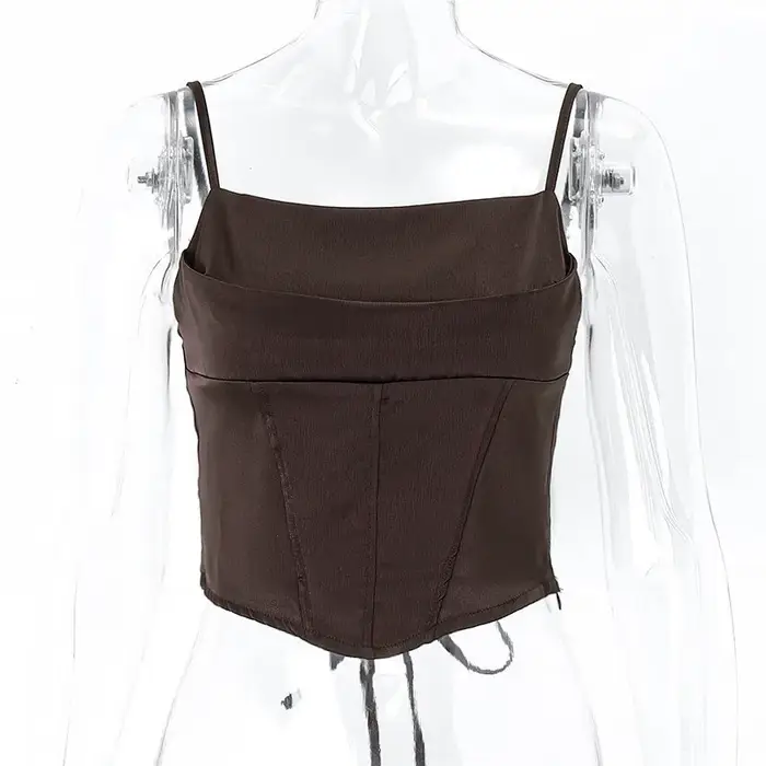 Haut Moulant à Bretelles Spaghetti pour Femme, Vêtement Sexy, Dos aux, Crop, Élégant, à Lacets, Streetwear, pour ix, Été, Y-2024