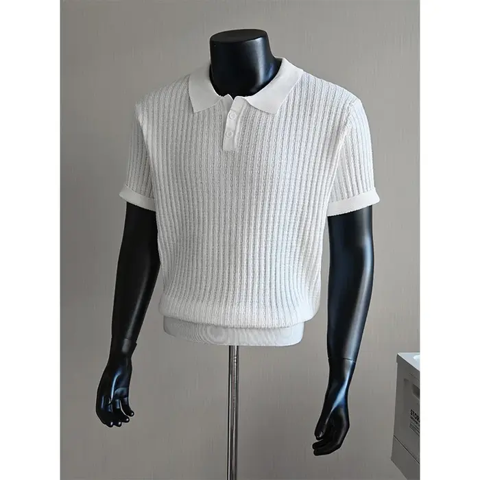 Polo à manches courtes en tricot côtelé pour hommes