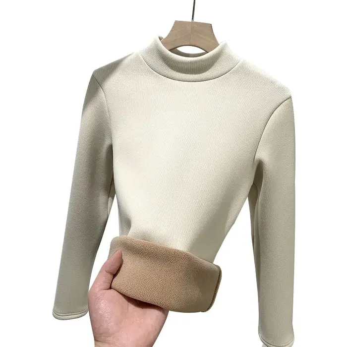T-shirts pour femmes épais polaire chaud automne hiver chemise à manches longues col roulé t-shirt décontracté coréen basique sous la chemise