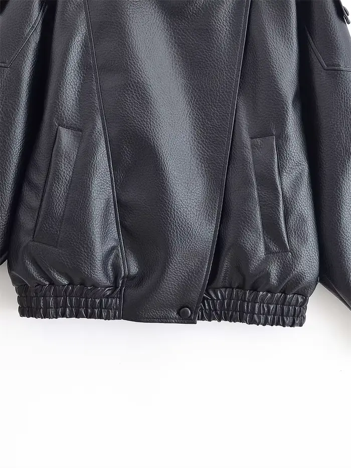 Veste femme automne 2025 nouveau noir à manches longues galets Faux cuir