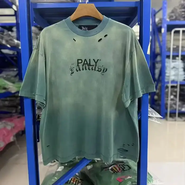 T-shirt unisexe vert délavé printemps-été, style vintage, manches courtes, effet usé, coupe oversize, streetwear