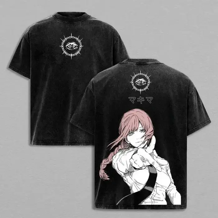 T-shirt graphique Makima Chainsaw Man Manga Harajuku délavé, vêtements décontractés pour hommes et f
