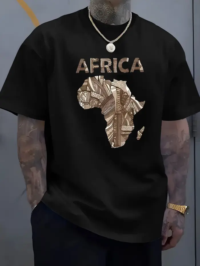 T-shirt décontracté pour homme en coton 100% avec motif inspiré de la carte d'Afrique