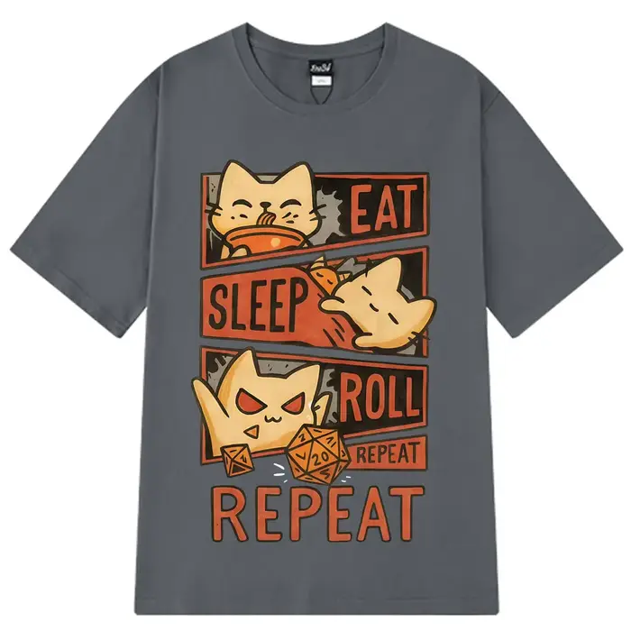 Chat fantaisiste DnD drôle Meme t-shirt hommes femmes Vintage lâche T-shirts été col rond coton à la mode surdimensionné