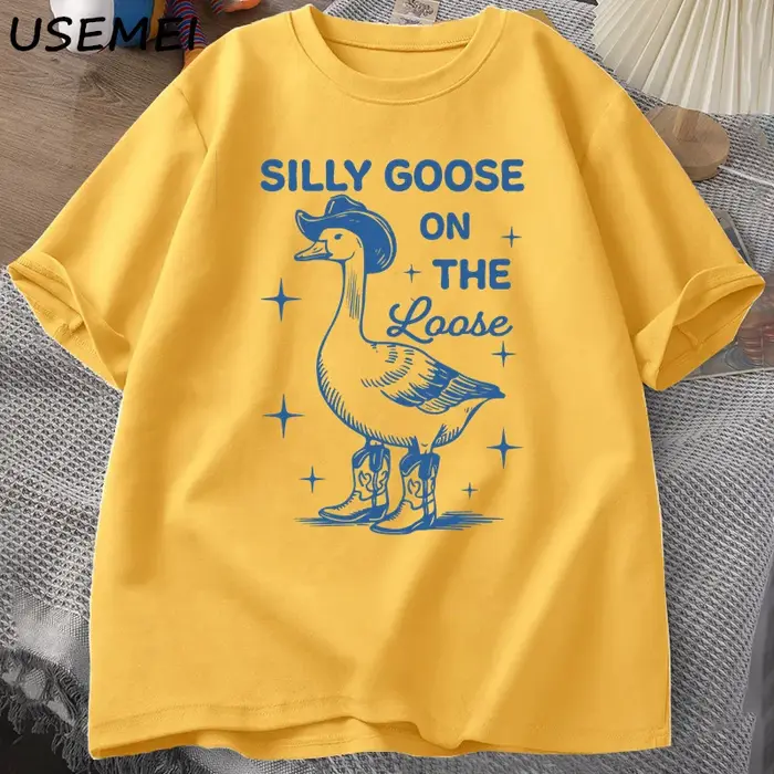 Silly Goose sur les t-shirts amples pour hommes femmes drôle Cowgirl Western T-shirt 90s mode col rond graphique
