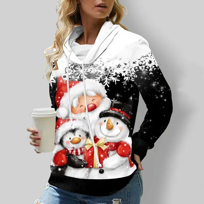 Sweat-shirt à manches longues pour femmes, imprimé 3D, thème de noël, graphiques Kawaii, décontracté