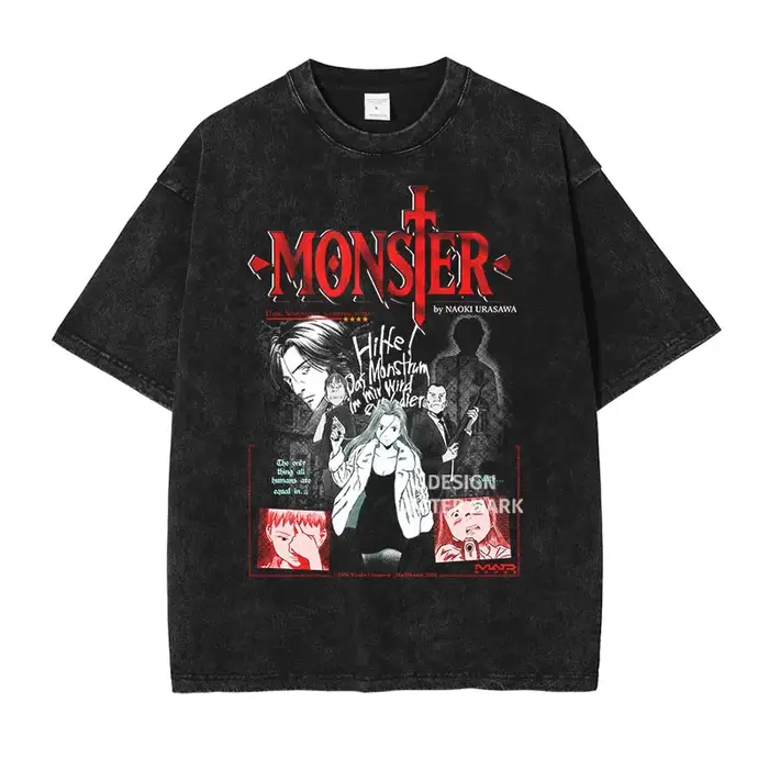 Anime monstre T-shirt Liebert Johan Vintage lavé hauts t-shirts Manga graphique à manches courtes T-