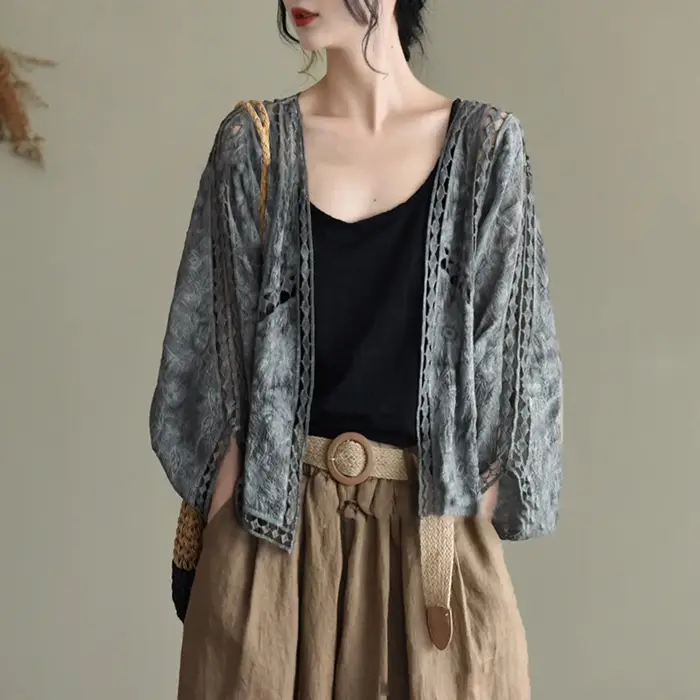 Cardigan pour femmes, haut en maille ajourée d'été