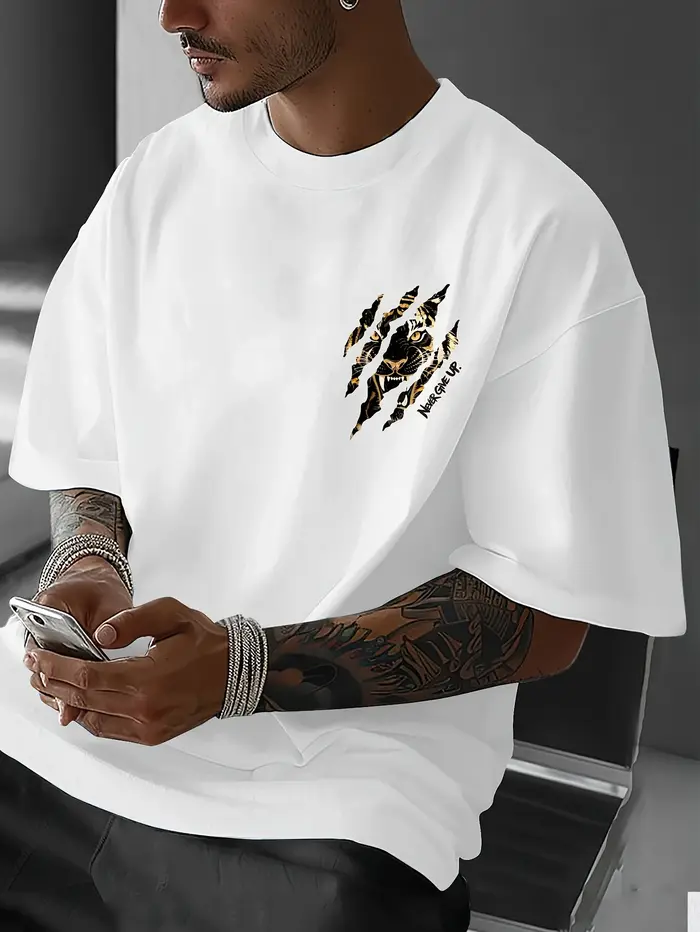 T-shirt pour homme en coton 100% doux de qualité supérieure avec impression « Tiger Claw Mark Never Give Up »
