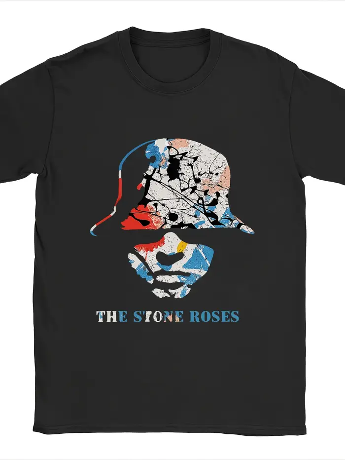 T-shirt officiel Stone Roses pour hommes |   Ian Brown Portrait et impression de logo emblématique -