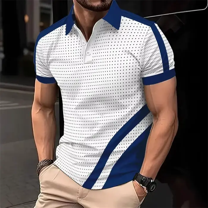 Chemises polo rétro à motif de points pour hommes