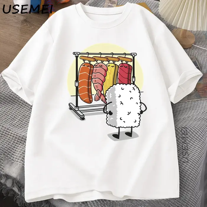 Sushi garde-robe T-shirt femmes hommes drôle haute qualité T-shirt coton graphique t-shirts ample à