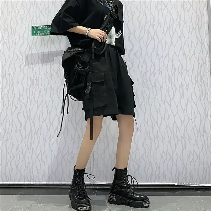 Short Cargo longueur genou pour femmes BF Couple jambes larges Cool Ins Empire outillage poches Vint