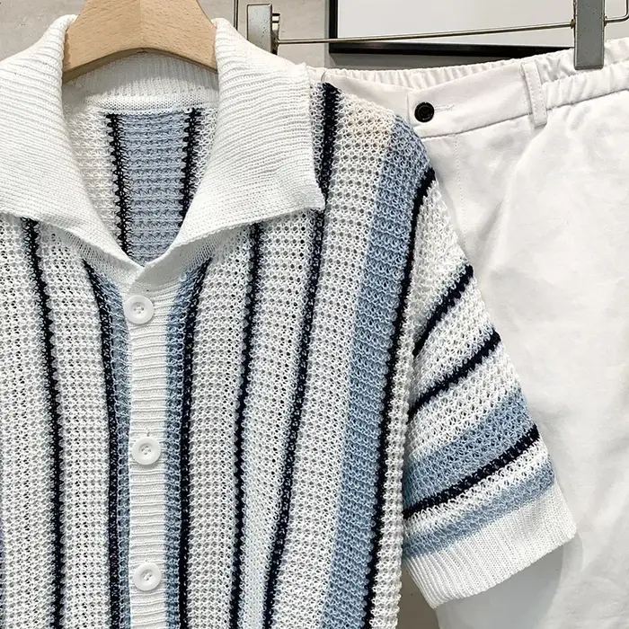 Polo tricoté à rayures rétro américain pour homme
